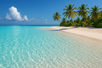 Crystal clear shallow lagoon with azure water and white sand for tropical product display