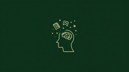 Minimal Line Art Head With Floating Icons Representing Knowledge, Communication, and Creativity in a Simplified Design