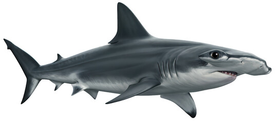 Obraz premium A transparent PNG of a hammerhead shark (Sphyrna zygaena) swimming with its mouth closed