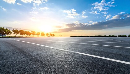 Fototapeta premium Empty asphalt parking lot at sunset