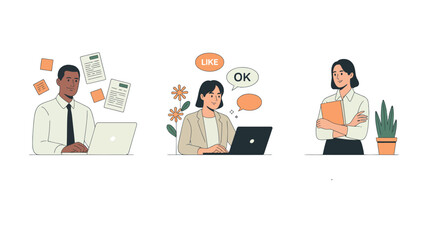 Diverse professionals achieve success through collaboration, learning, and productive work in modern business settings.