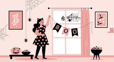 Preparing For Halloween Party With Festive Decorations And Themed Treats