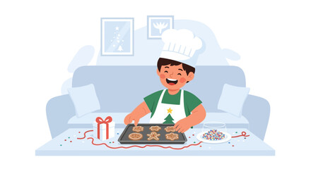 Joyful Young Baker Decorating Festive Christmas Cookies At Home Holiday Fun