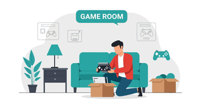Man Creates His Own Game Room With Modern Console And Unpacking Accessories
