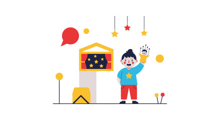 Playful Hand Puppet Show: A Kid's Imaginative Performance On Stage