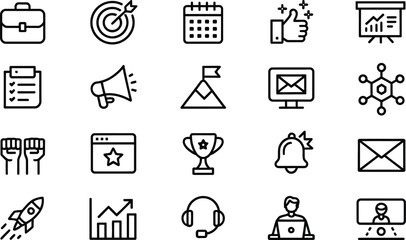 Collection of Minimalist Business Icons Featuring Briefcase, Target, Calendar and More