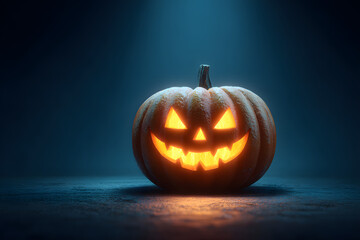 Glowing Jack O Lantern with Carved Face for Halloween on transparent background