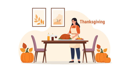 Fototapeta premium Preparing Traditional Roasted Turkey Dinner For Thanksgiving Day Celebration