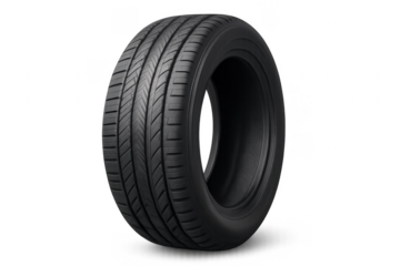 Realistic car summer tire standing on transparent background