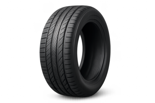 Realistic car summer tire standing on transparent background