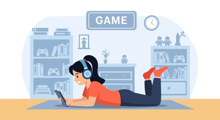 Relaxing At Home With A Tablet While Enjoying A Fun Game Session Online