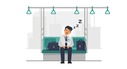 Fototapeta premium Tired Businessman Commuting Home Sleeping on the Subway After Long Working Hours
