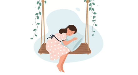 Woman Relaxing On A Wooden Swing, Peaceful Nap Amidst Gentle Breezes
