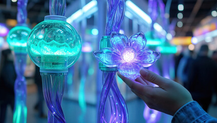 Interactive Illuminated Plastic Flower and Orb Display