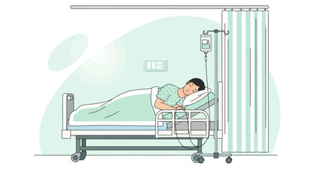 Serene Patient Resting: Illustration of Recovery and Medical Care In Hospital