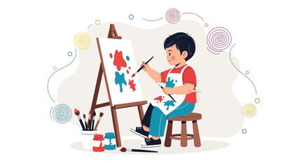 Fototapeta premium Young Artist Discovering The World Through Color And Imagination On The Canvas