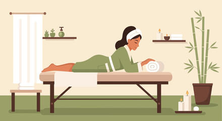 Woman Enjoying A Relaxing Spa Day Lying On Massage Table At Wellness Center
