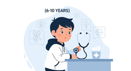 Fototapeta premium Young Boy Pretending To Be A Doctor With Stethoscope Playful Healthcare