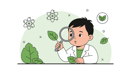 Young Scientist Exploring Nature Through Magnifying Glass Illustration