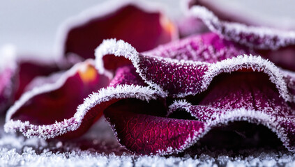 Frost-Covered Dark Purple Rose Petals