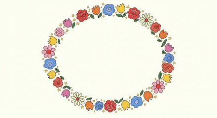 Fototapeta premium Colorful floral oval frame
