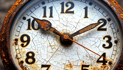 Rustic Antique Clock Face with Cracked Enamel and Rust