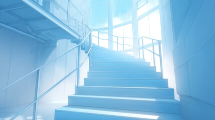 Obraz premium futuristic staircase illuminated with holographic evacuation route designed within space adorned with geometric