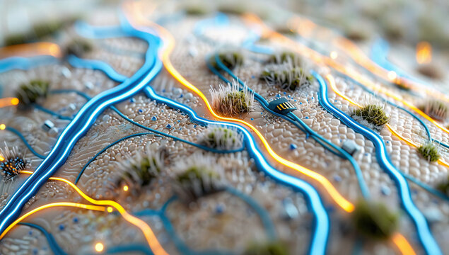 Microchip Integrated Circuitry on Textured Surface with Moss