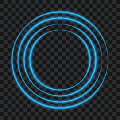 Blue neon circls on transparent background, vector illustration.