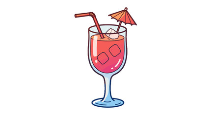 Colorful cocktail with straw and umbrella in a glass  