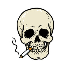 Obraz premium Skull illustration with cigarette and smoke on white background 