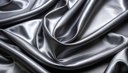 Obraz premium Sleek and Sophisticated: Silver Satin Fabric with Dynamic Folds and Shimmering Highlights, Luxurious Silver Satin Drape: A Study in Texture, Light, and Opulent Folds