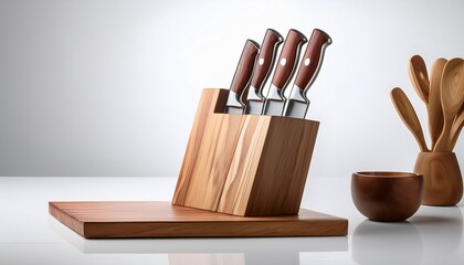 knife block countertop knife holder kitchen knife block wooden knife storage white background image