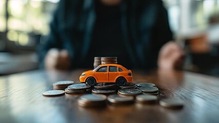 Car Insurance Savings with Coins, and Hands.
