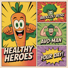 healthy heroes superhero vegetable cartoon characters illustraion