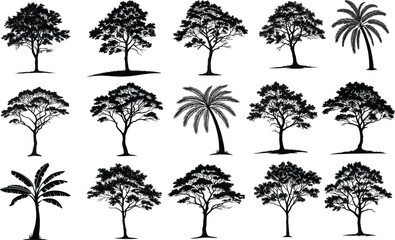 Set Of Trees Silhouettes