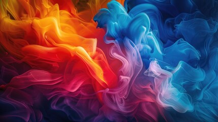 Obraz premium Abstract swirling vibrant hues of orange, red, blue, and purple inks intermingle, creating a dynamic and energetic composition