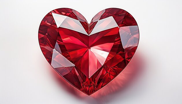 a stunning faceted red heart shaped gemstone isolated on white background