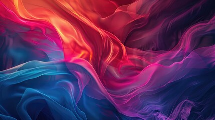 Obraz premium Abstract swirling vibrant hues of red, orange, blue, and purple, resembling flowing fabric or smoke, creating a dynamic and energetic composition