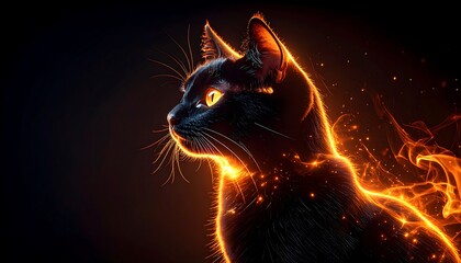 Black cat silhouette with fiery glow