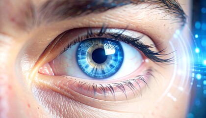 Close-up eye with futuristic technology overlay