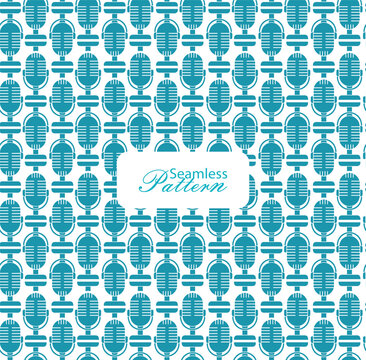 Seamless microphone pattern background with retro audio icon design for music and podcast theme