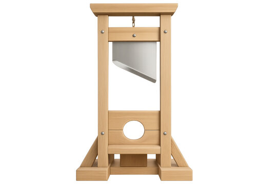 Wooden guillotine with sharp blade on transparent background