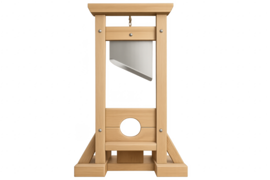 Wooden guillotine with sharp blade on transparent background - Powered by Adobe
