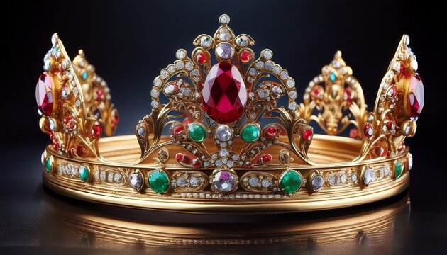 exquisite gold crown adorned with rubies emeralds sapphires and diamonds
