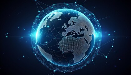 digital earth globe with network connections and abstract design on dark background
