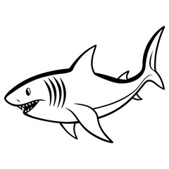 Vector art of a menacing shark glides through the water, isolated on white background, its sharp teeth a testament to its predatory nature