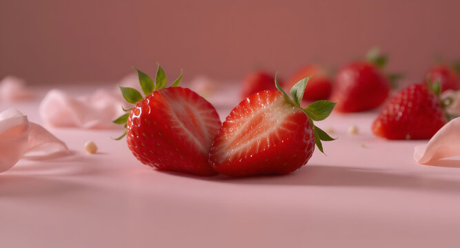 Sliced strawberries on pink background