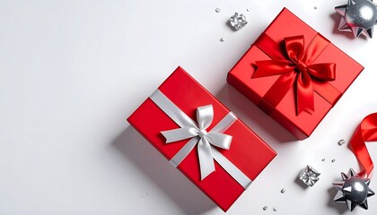 Festive red gift boxes on a white background