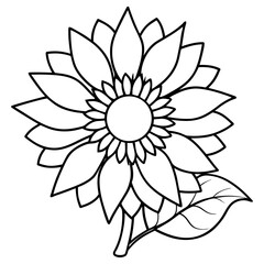 Vector art of a vibrant sunflower with detailed petals and a leaf is isolated on white background